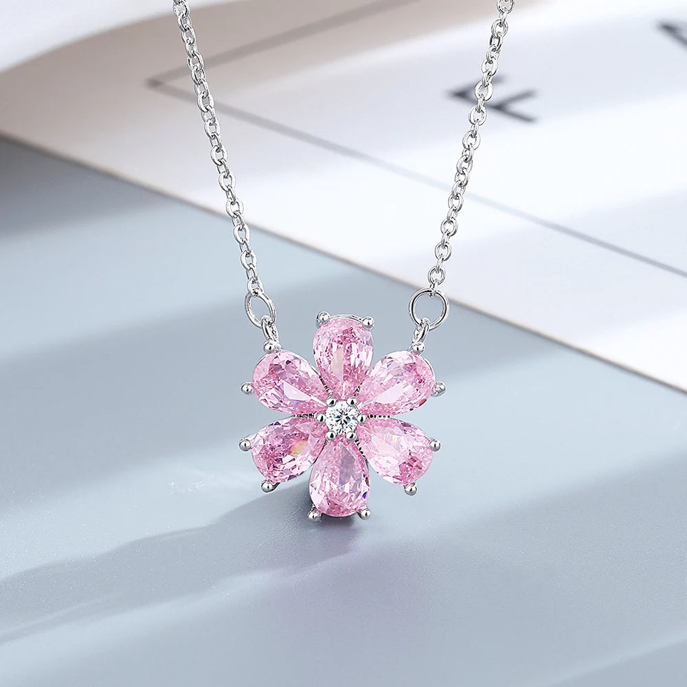 Pink Zircon Crystal Flower Pendant  Fine Jewellery Sets.