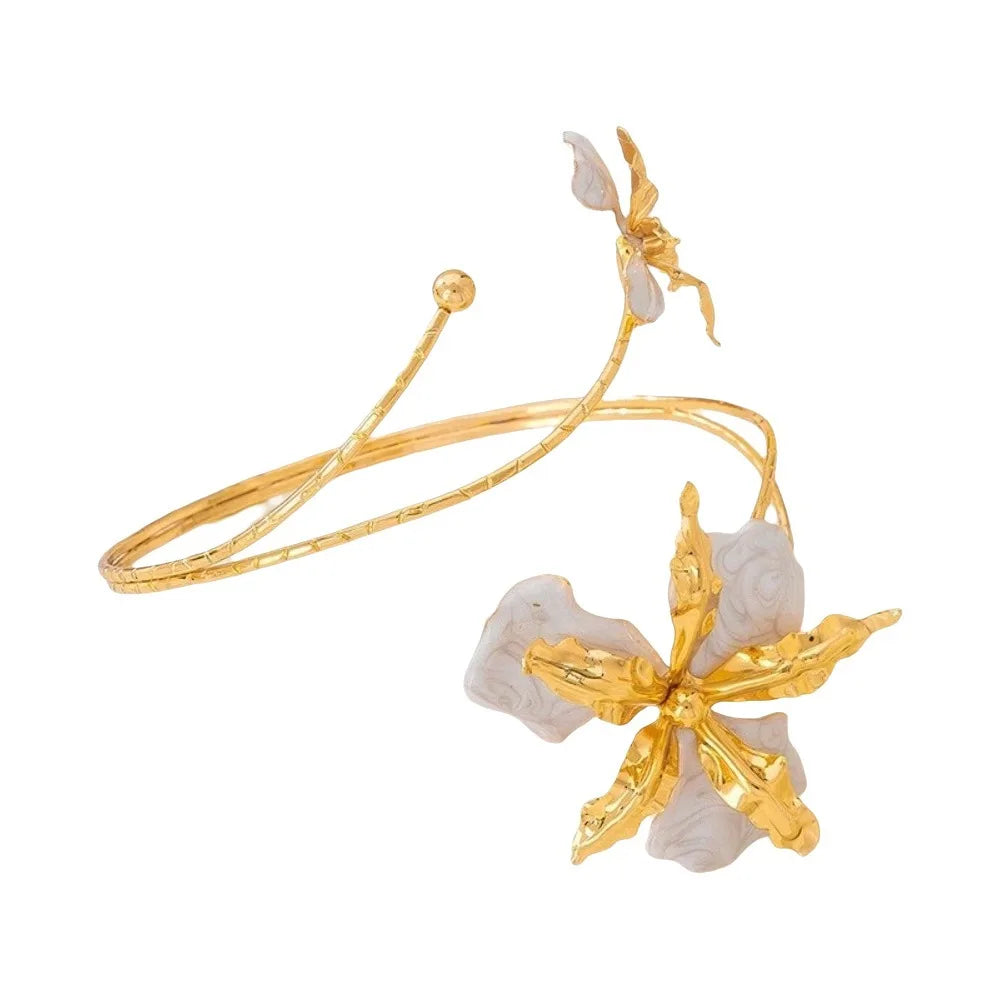 Fairy Enamel Glaze Butterfly Orchid Bracelet Adjustable Floral Open Arm Bangle Cuff Exotic Style Flower Armband Gift