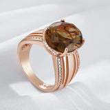 Oval Brown Natural Zircon Ring for Women Unique 585 Rose Gold Color High Quality.