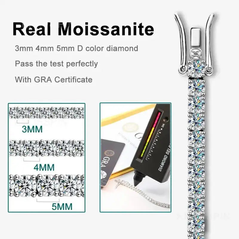 3mm Multicolor Full Moissanite Tennis Bracelet S925 Silver VVS1 Moissanite Bracelet 14-23cm.