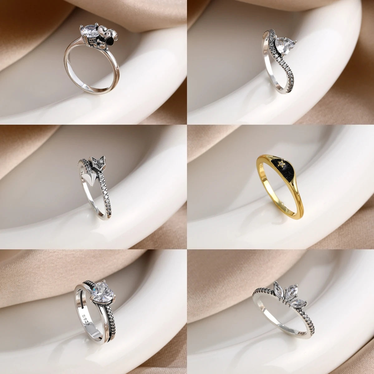 925 Sterling Silver Rings Cubic Zirconia Stackable Bands Heart Arrow Design Jewelry Gift.
