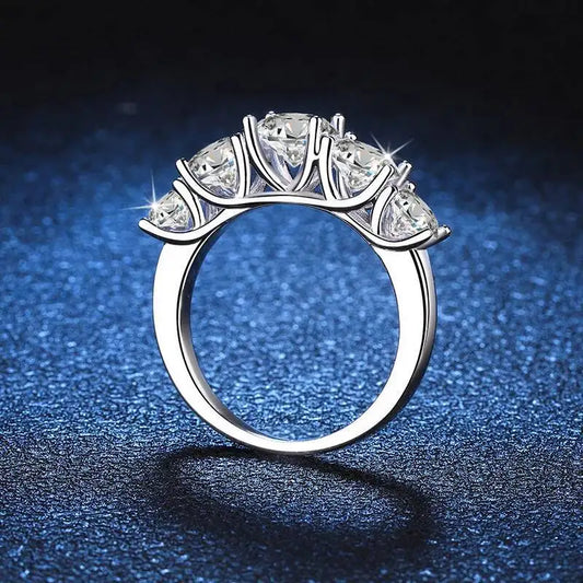 18K Gold 3.6CT Full Moissanite Ring 5-Stone Sparkling  S925 Sterling Silver