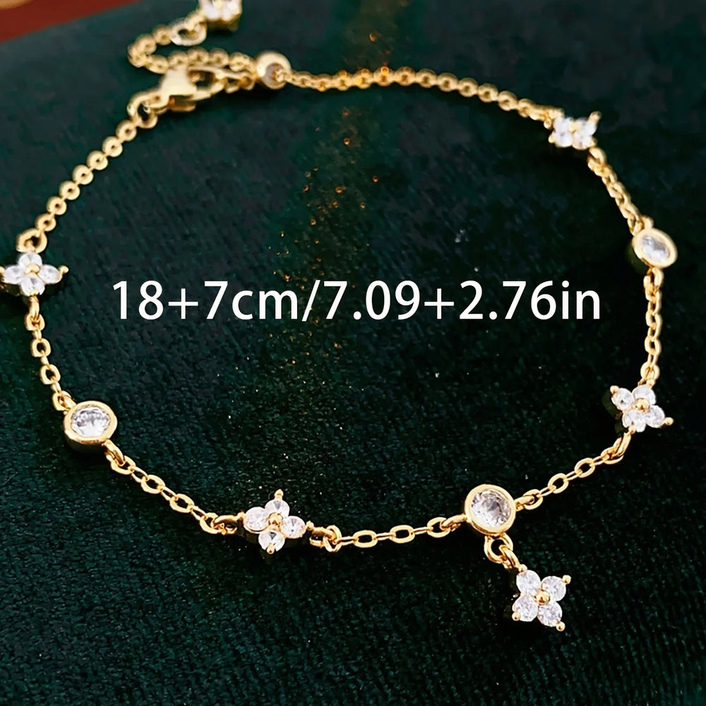 925 Sterling Silver Clover Design Ankle Bracelet Dainty Charm Chain Anklet Adjustable Flower Foot Jewellery.
