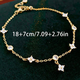 925 Sterling Silver Clover Design Ankle Bracelet Dainty Charm Chain Anklet Adjustable Flower Foot Jewellery.