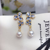 Freshwater Pearl Earrings 7-7.5mm Zircon Symmetry Flower Style Fashion Jewellery.