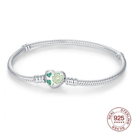 925 Sterling Silver Drop Rubber Bracelet Love Butterfly Clover Bracelet Original Charm Beads Jewellery.