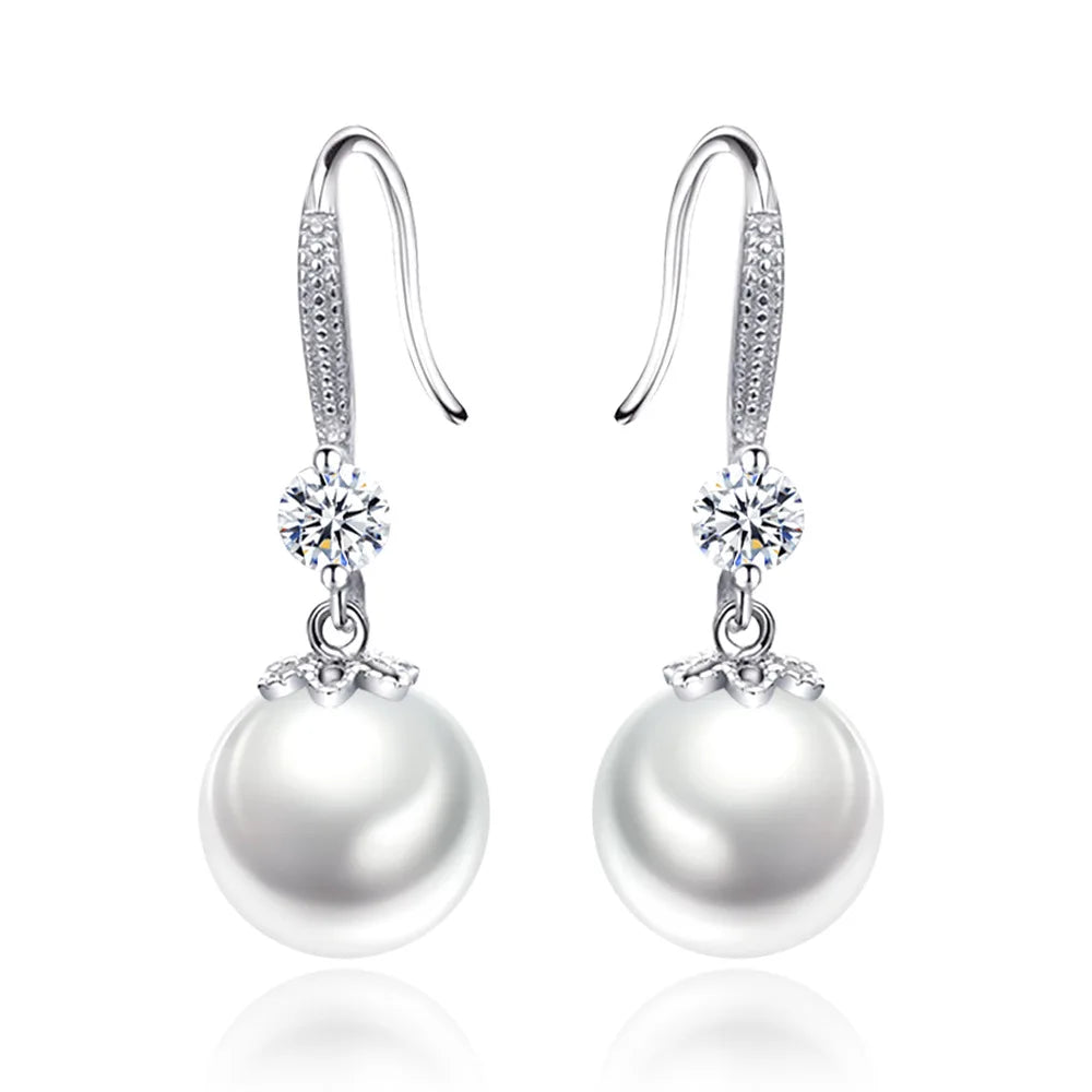 Silver Simple Luxury Pearl and Zirconia Earrings.