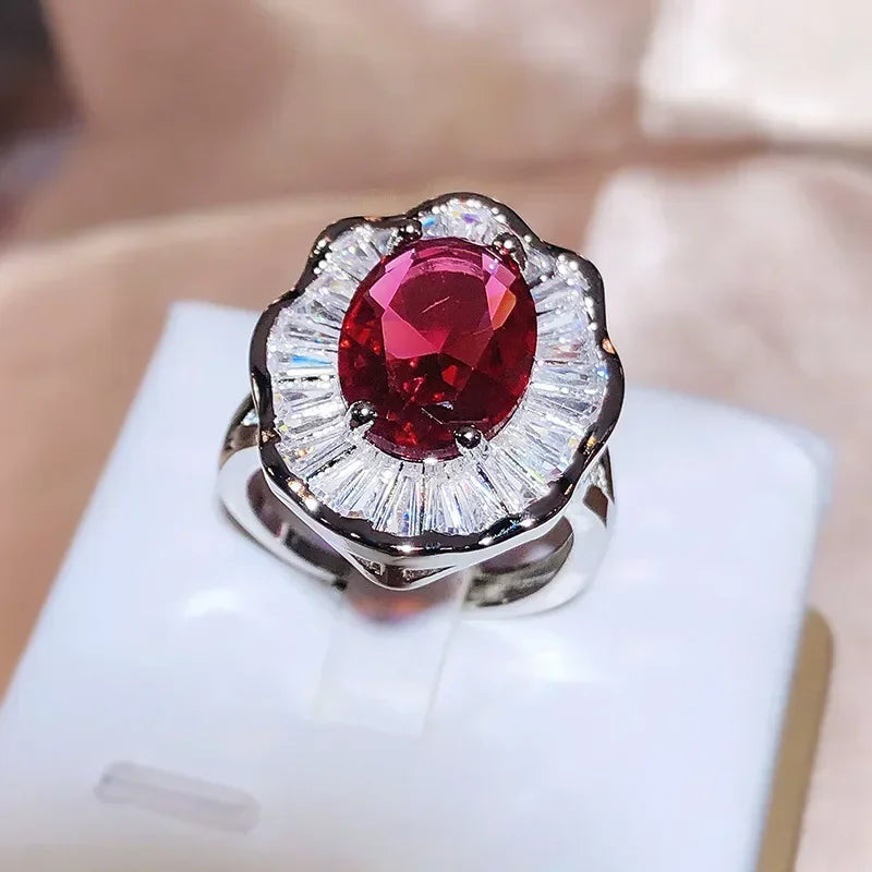 100% S925 Sterling Silver Red Ruby Ring for Women Fine Origin Ruby Gemstone Ring.
