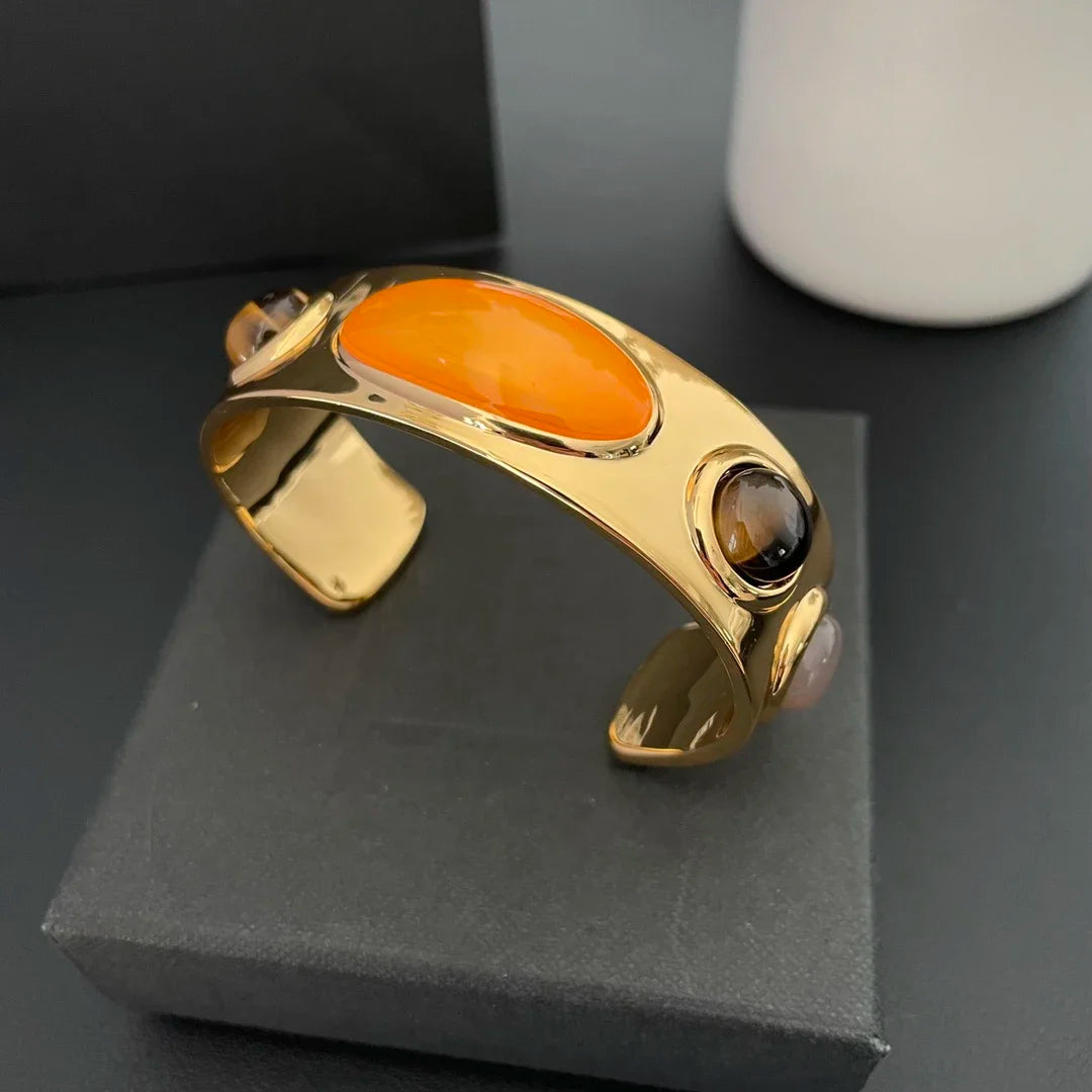 Europe Designer Brand Vintage Natural Stone Gold Bracelet Women Top Quality Luxury Jewelry Runway Trend