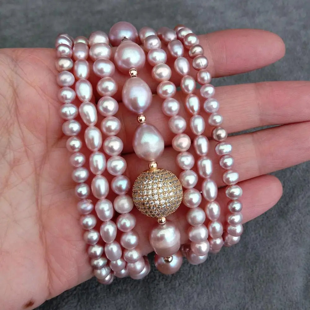 KKGEM  7 strands Potato rice shape Natural FreshWater Pearl Multilayer Charm Bracelet Original Design Jewelry