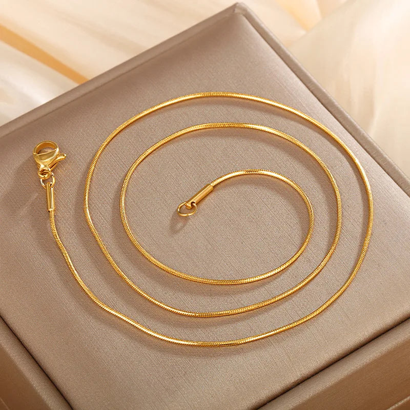 Luxury 24K Pure Gold real gold Snake Bone Chain Necklace.