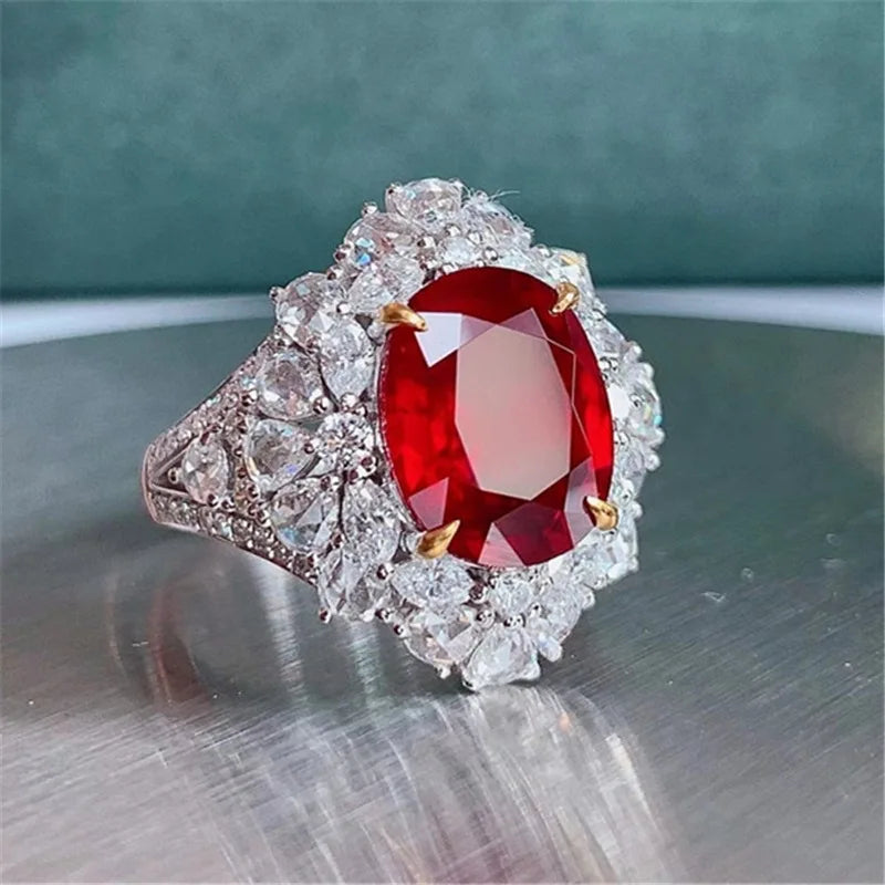 High-end 925 Sterling Silver Ruby Open-Ended Ring Elegant Precious Gemstone Finger Ring.