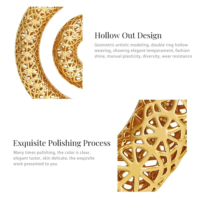 Bicyclic Ring Hollowed Out Drop Earrings For Women Brass Gold Color Earrings.