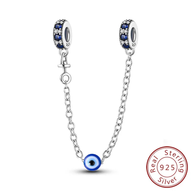 Safety Chain Fit Original 925 Sterling Silver Beads Moon Star Butterfly Heart shaped Jewellery Gift.