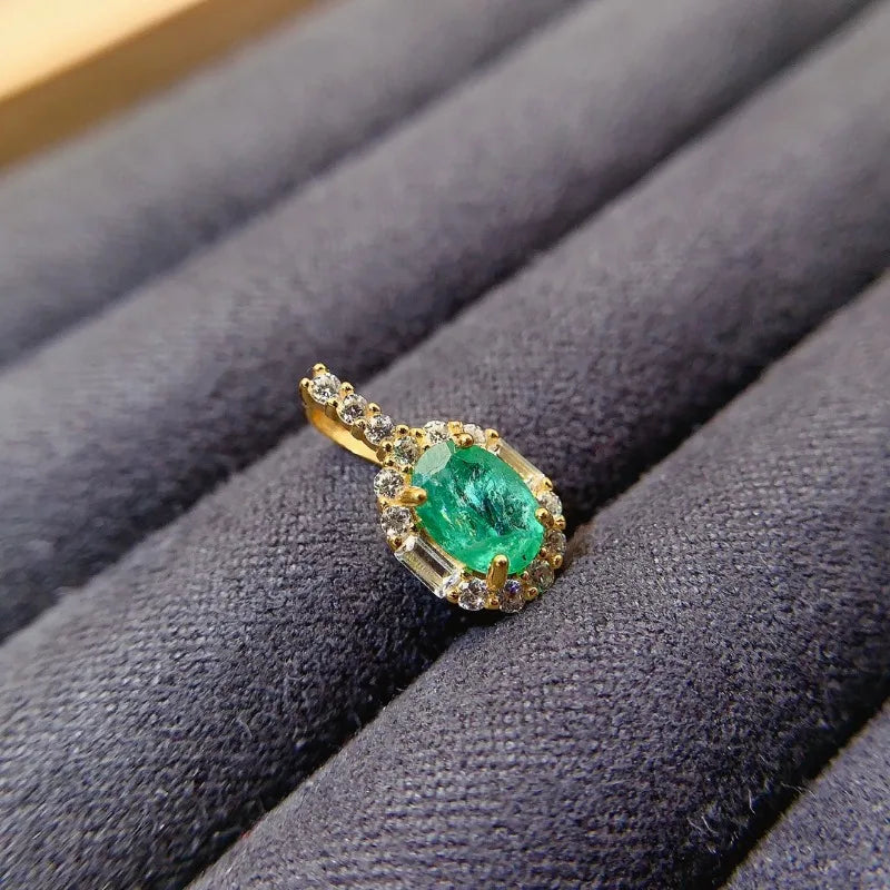 Natural Emerald Necklace Pendant Clavicle Chain S925 Sterling Silver  Carry Certificate.