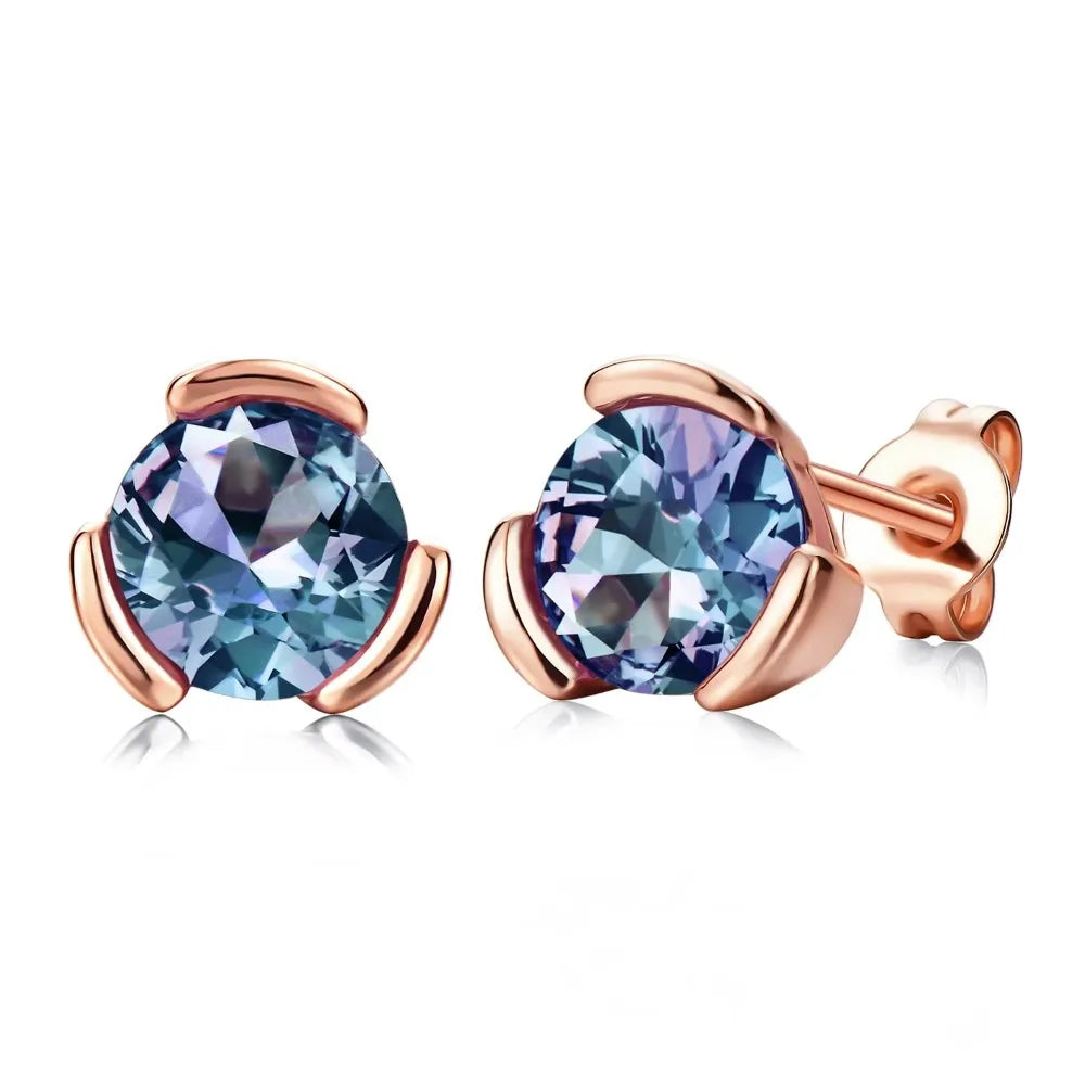 Round Cut Alexandrite Solitaire Stud Earrings 925 Sterling Silver Women Jewellery.