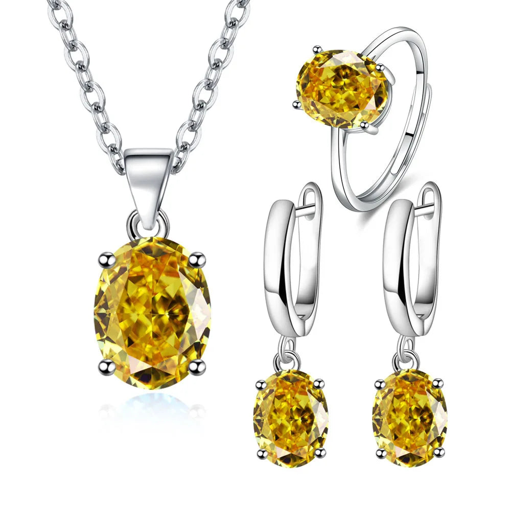 925 Silver Jewelry Sets Elegant Ring Earrings Necklace Accessories.