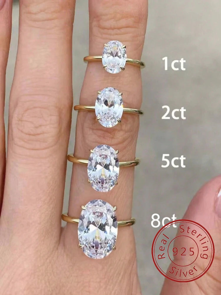925 Sterling Silver Shiny 1-8CT Zircon Oval Stone Ring For Women Luxury High Quality Fine Jewellery.