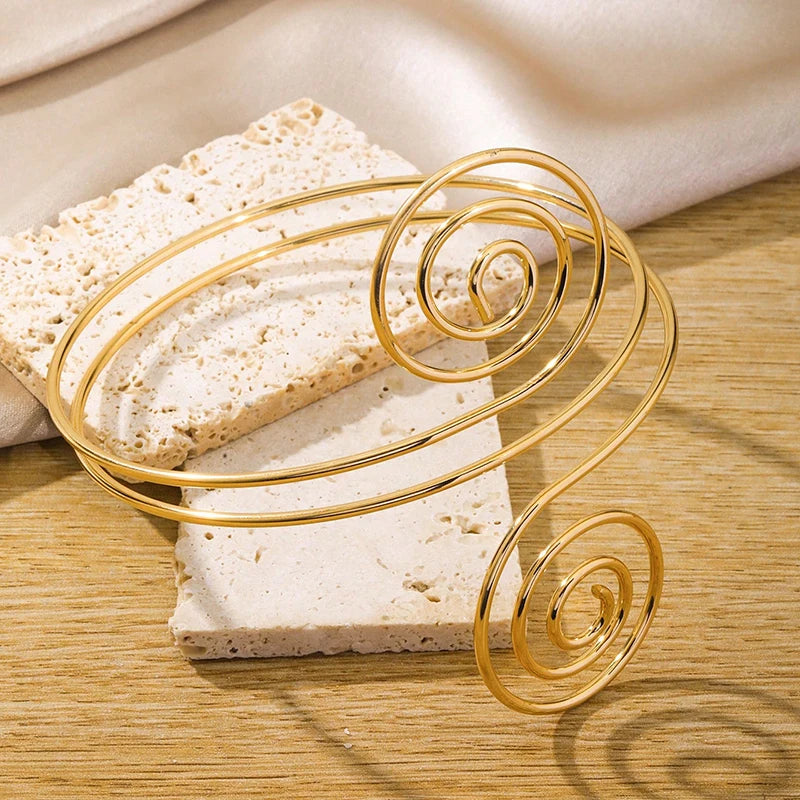 7 Pcs Upper Arm Bracelets Adjustable Gold Color Arm Cuff Bangle Women's Jewelry Gifts.
