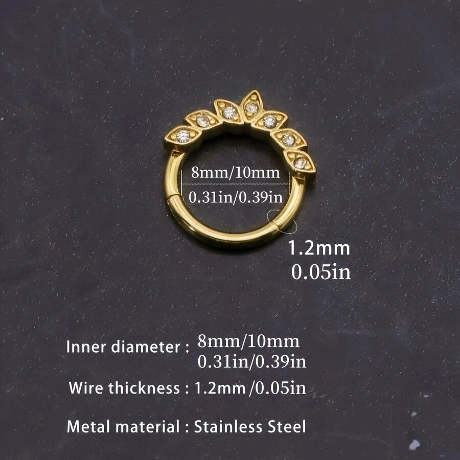 1Pc 18K Gold Plated Stainless Steel Nose Ring, Synthetic Zircon Nasal Septum Piercing Jewelry.