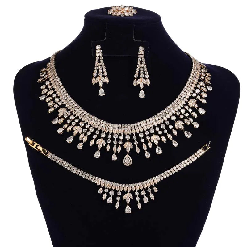 Luxurious Bracelet Earring Necklace And Ring Set Accessories.