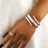 Fashion Metal Open Bracelet & Ring Set For Gold Silver Color Smooth Bangle Rings Elegant Jewellery.