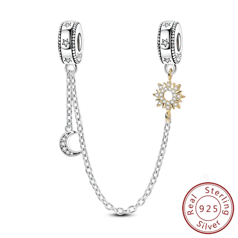 Safety Chain Fit Original 925 Sterling Silver Beads Moon Star Butterfly Heart shaped Jewellery Gift.