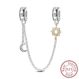 Safety Chain Fit Original 925 Sterling Silver Beads Moon Star Butterfly Heart shaped Jewellery Gift.