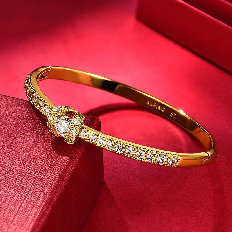 AU999 Gold Bracelet Diamond Clasp Bracelet AU750 Women's Simple Light Bracelet 24K Real Gold Bracelet Jewellery.