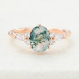 Natural Unique 6x8mm Oval Moss Agate Rings, 925 Sterling Silver Handmade Ring Fine Jewellery.
