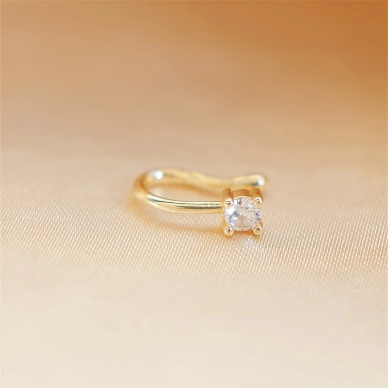 1-Piece Round Zircon Non Perforated Nose Ring Female Brass Material Adjustable Nose Clip.