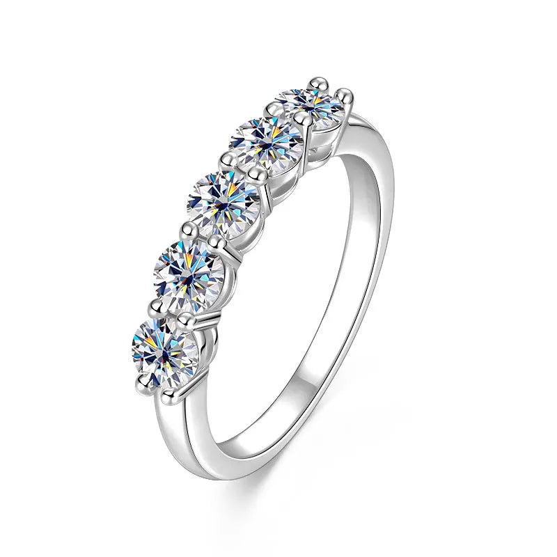 925 Sterling Silver Half Eternity Ring Round Cut D VVS1 Multi Color Moissanite Stackable Fine Jewellery.