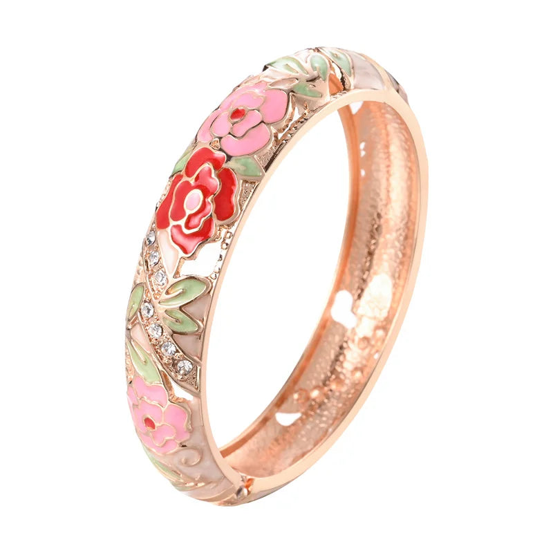 Cloisonne Double Bangle Bracelet On Hand Enamel Jewelry Women's Hand Bracelet.