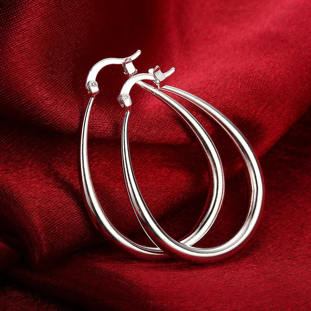 Silver 18K  oval earrings for women Fashion