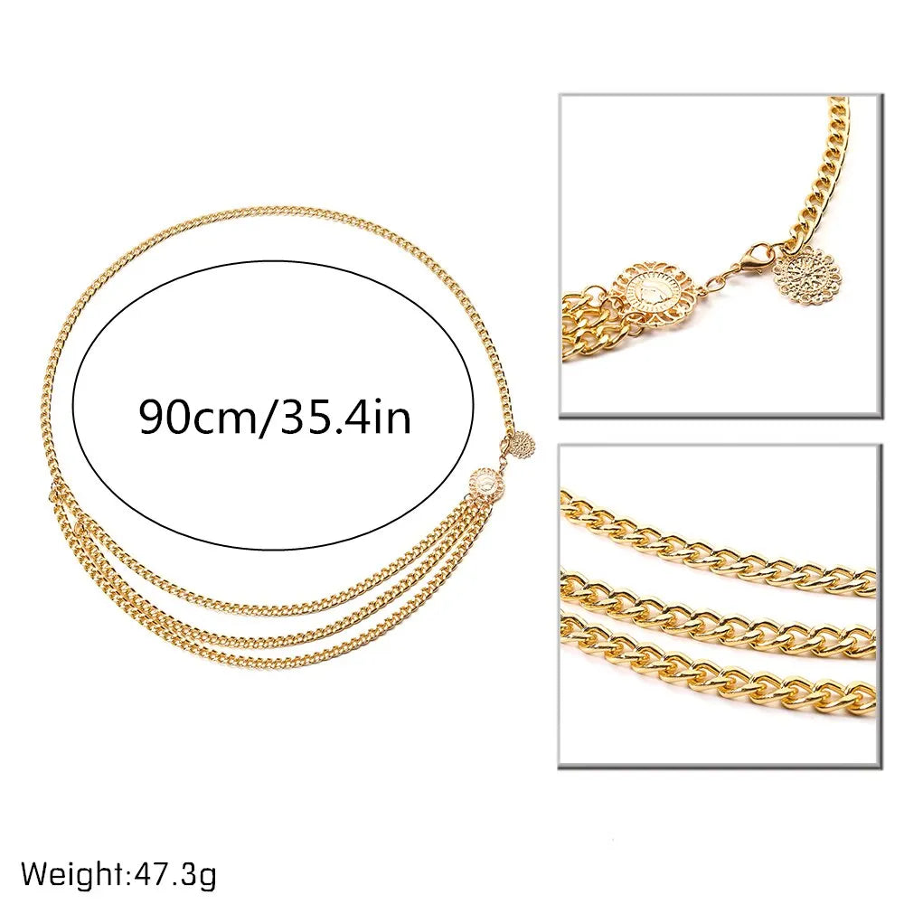Sunflower Queen Head Coin Tassel Pendant Waist Belly Belt Women.