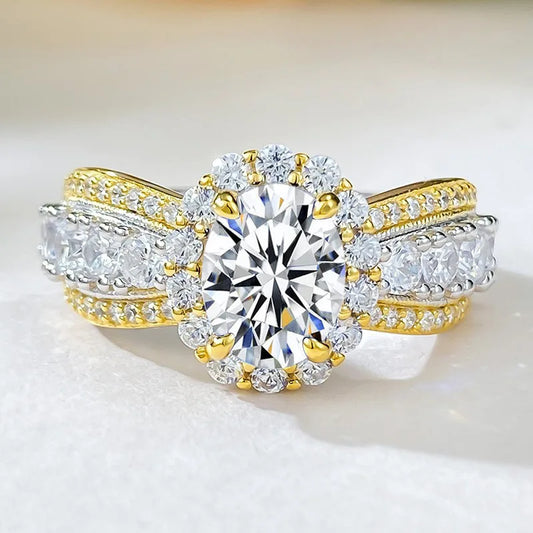 100% Real Oval Moissanite Ring with Certificate Passed Diamond Test Ring Jewellery S925 Silver.
