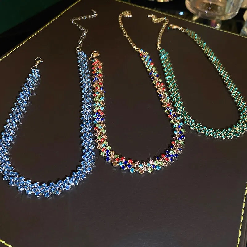 Luxury Shiny Full Rhinestone Choker Necklace Geometric Crystal Jewelry