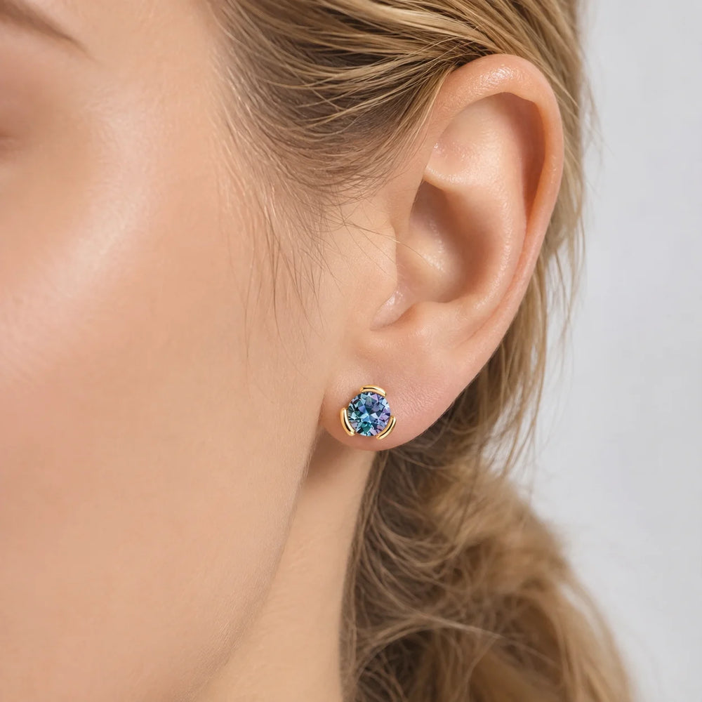 Round Cut Alexandrite Solitaire Stud Earrings 925 Sterling Silver Women Jewellery.
