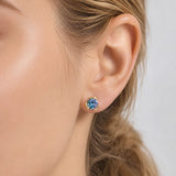 Round Cut Alexandrite Solitaire Stud Earrings 925 Sterling Silver Women Jewellery.