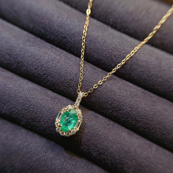 Natural Emerald Necklace Pendant Clavicle Chain S925 Sterling Silver  Carry Certificate.