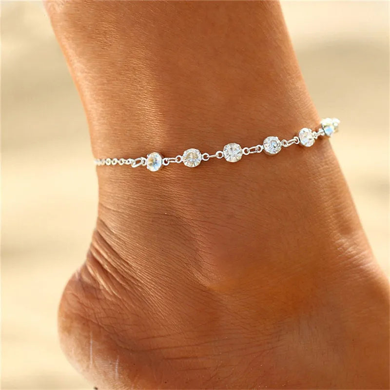 Rhinestone Chain Women's Anklets  Luxury Bracelet on Leg Accessories Jewellry.