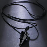 Black Lucky Cool Natural Obsidian Hexagonal Cone Mesh Pocket Braided Rope Pendant Necklace*1pc