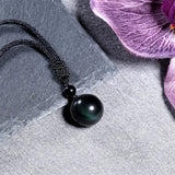 16 Mm Black Tiger Eyes Stone Necklaces with Adjustable Braided Rope Cords Natural Crystal Pendant.