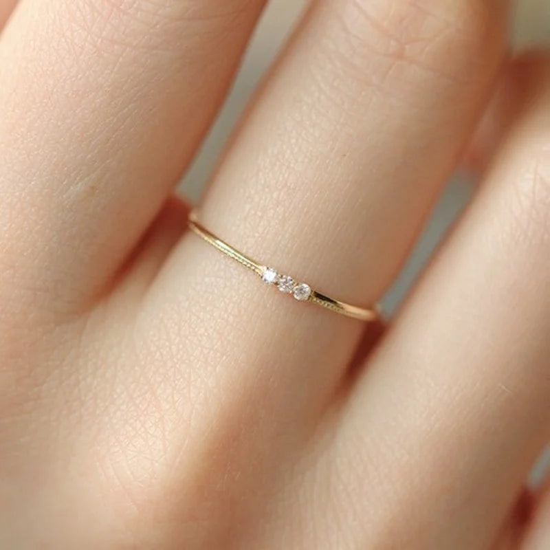  S925 Sterling Silver Plated 14K Gold Sparkling Three Zircon Rings for Women Exquisite Jewellery.