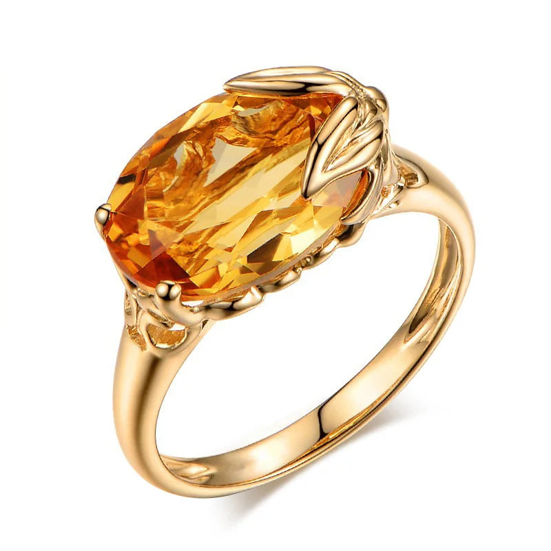 Natural Topaz 18 K Gold Rings  Peridot Gemstone Diamante Engagement Jewelry