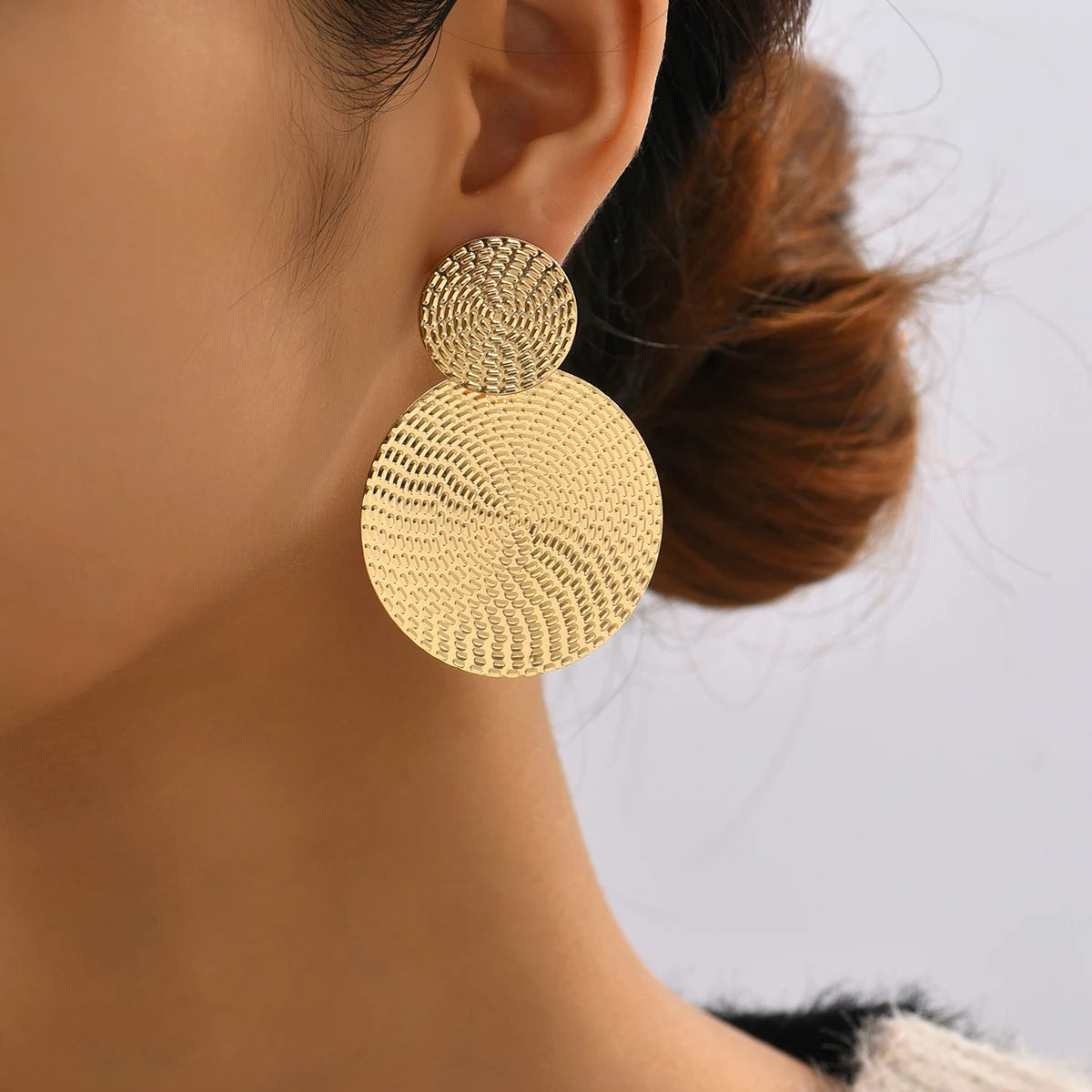 Trendy Geometric Metal Round Earrings.