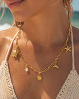 18K Gold Plated Pearl, Shell, Conch, Starfish Summer Beach Necklace, Stainless Steel Waterproof Charm Jewelry