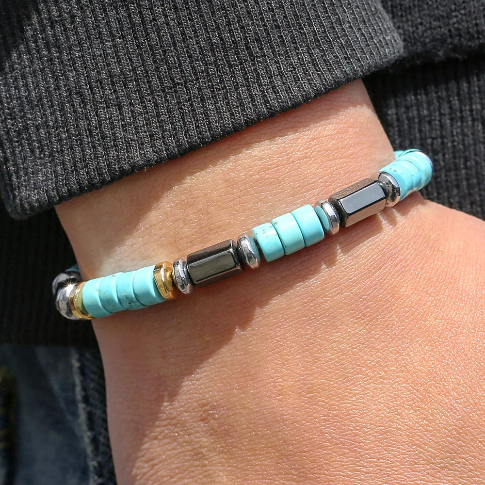 Imitation Natural  Blue Stone Bead Bracelet Fashion Men Summer Jewellery.