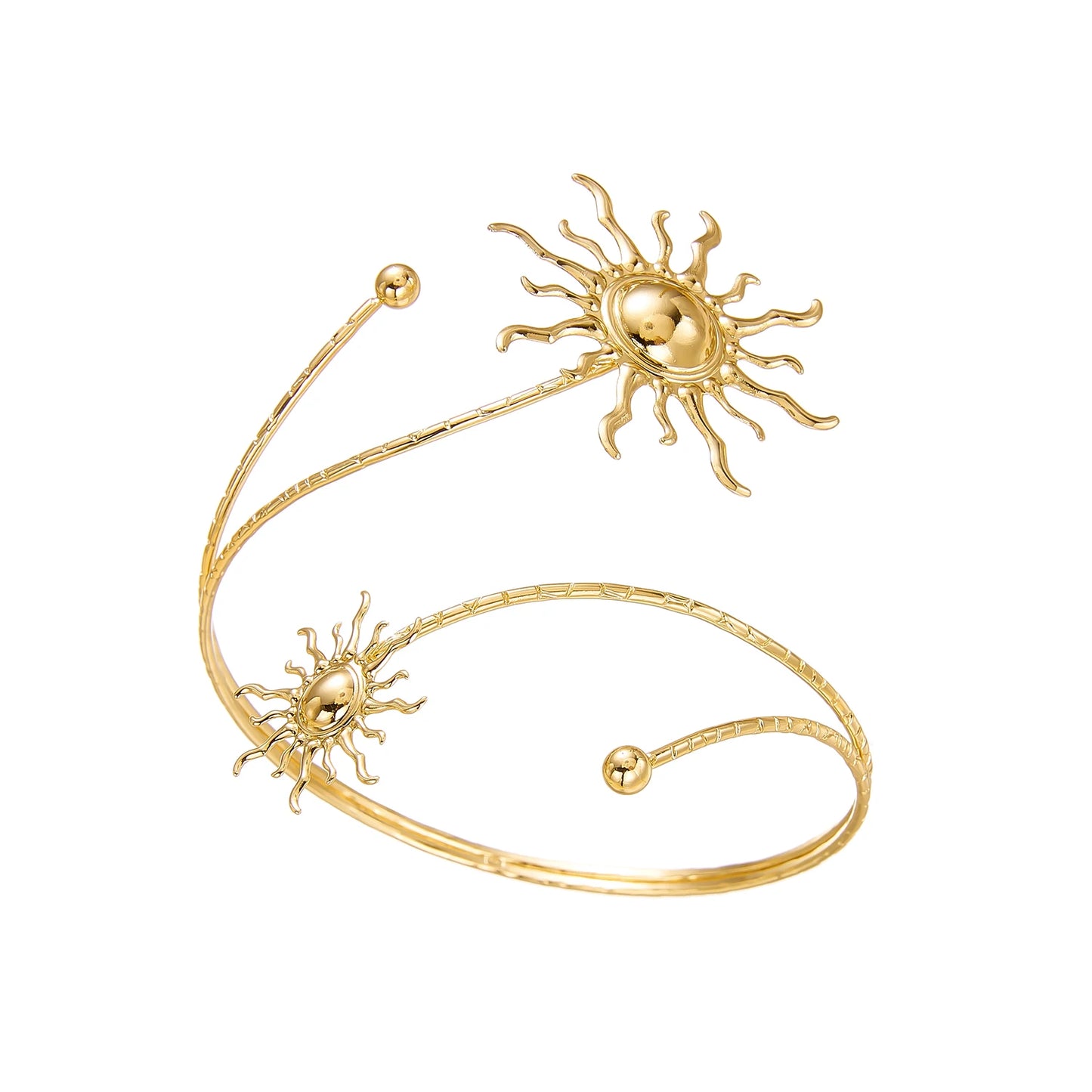 Elegant Sun Adjustable Cuff Bracelet Unique Gold Upper Arm Bangle.