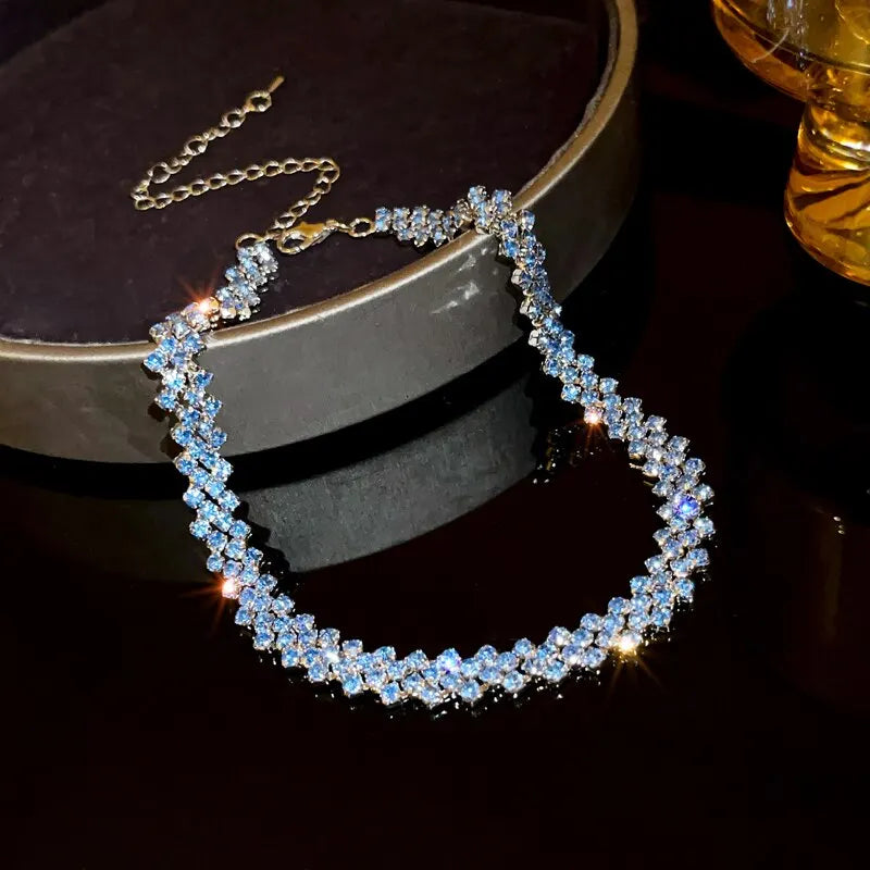Luxury Shiny Full Rhinestone Choker Necklace Geometric Crystal Jewelry